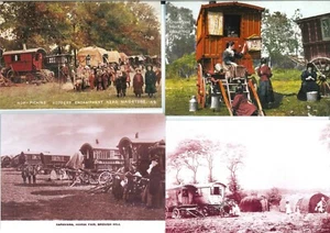 Pack 8 Romani Gypsy Traveller cards wagons vardos grys camps fairs NEW A6 size - Picture 1 of 2