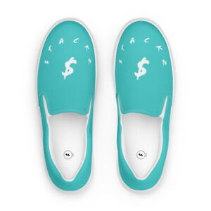 STACKZ - Women’s Prosperity Slip-On 'Dollar Sign' Shoes - Turquoise/White