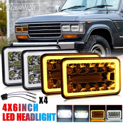 4pcs 4x6" Inch LED Headlights DRL Replacement 60 80 Series w/H4 9003 Adapters - image 1 of 4