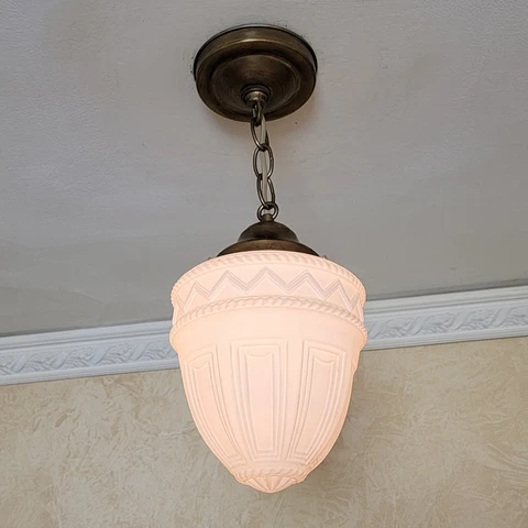 100c Antique 1910's 30s Glass Shade Ceiling Light Fixture  entry porch pendant Cover
