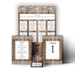 Plan de asientos de mesa de boda efecto herradura efecto madera rústico granero personalizado - Imagen 1 de 16