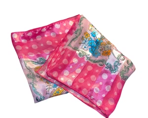 Giant Pink Polka Dot Floral Boho Satin Hair Scarf Large Silky Square Hair Wrap - Picture 1 of 7