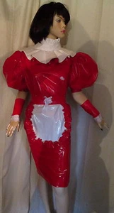 Lackkleid knielang oder mini Nackdenschloß Rüschenkragen Schürze,Vinyldress Maid - Picture 1 of 3
