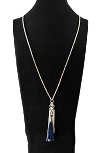 Ann Taylor Silver Tone & Blue Triple Tassel Necklace | 31"