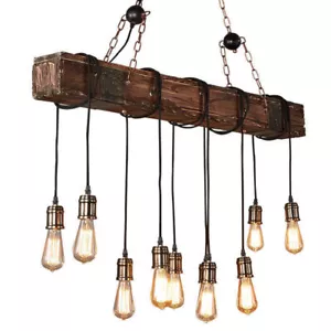 Farmhouse Lighting Vintage Wood Beam Industrial Chandelier Lighting Home Decor - Picture 1 of 9