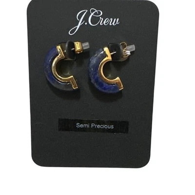 J Crew Piedra Incrustación Medio Aro Pendientes Vista Puerto Azul Nuevo Con Etiquetas Foto 1 de 2