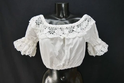 Gr.44 Dirndlbluse weiß Bluse für Dirndl Baumwollmischung mit Spitze B11170 - Bild 1 von 4
