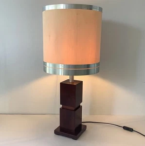 Lampe Vintage 1970 Cubes Bois Abat Jour D’époque - Picture 1 of 10