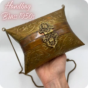 Vintage 1950 Abend Clutch Handtasche Damen Messing Samt Art Deco Handtasche Metalltasche - Bild 1 von 10