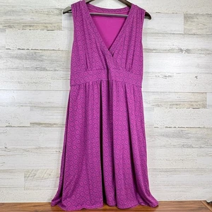 LL Bean Dark Pink Floral Sleeveless Casual Knit Stretchy Tank Dress Womens L - Picture 1 of 11