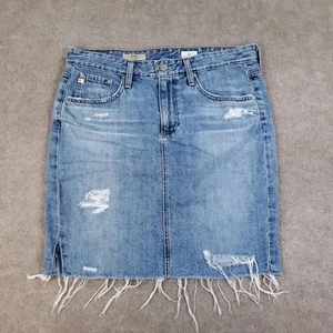 AG Adriano Goldschmied Erin Pencil Skirt Womens 30 Blue Denim Distressed Frayed - Picture 1 of 14