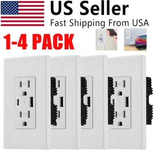 1-4X Prise Murale USB Type-C/A Double Port Prise Prise Électrique 15A - Photo 1 sur 11