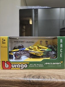 Bburago 1:43 F1 Formula Mclaren MCL38 Monaco GP Lando Norris 2024 Senna Edition - Picture 1 of 3