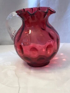 Fenton Cranberry Coin Dot Pitcher With Ruffled Edge and Turned Handle - Picture 1 of 6