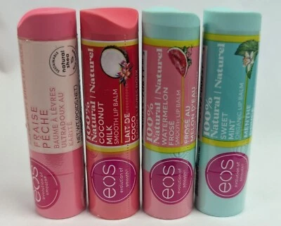 LOTE DE 4 BÁLSAMOS LABIALES SURTIDOS EOS 0,14 OZ CADA UNO DEBE VER DESCRIPCIÓN Foto 1 de 3