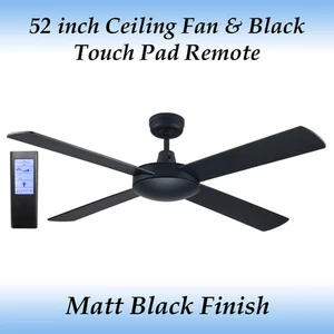 Genesis 52 inch (1300mm) Matt Black Ceiling Fan and Black Touch Pad Remote - Picture 1 of 4