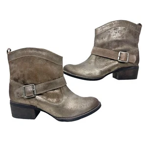 Naughty Monkey Womens 9.5 Pewter Metallic Leather Ankle Boots Moto Buckle - Picture 1 of 13