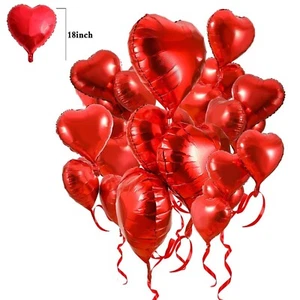 10 Pack Red Heart Foil Balloons - 18" Helium Party Decor for Wedding,Valentine's - Picture 1 of 16