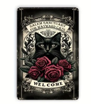 Letrero metálico Welcome Black Cat Salem 8 x 12 Foto 1 de 3