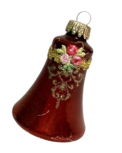 Campana vetro rosso vintage collezione Victoria ornamento stencil oro con fiori - Foto 1 di 6