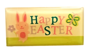 Hallmark PIN Easter Vintage BUNNY RABBIT Happy CAPTION SIGN Pink 1990s Brooch - Picture 1 of 2