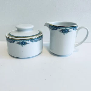 Christopher Stuart Marquesa Blue Gold Fine China Sugar and Creamer Set w/Lid EUC - Picture 1 of 11