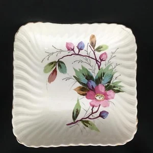 Antique Hand Painted 8.25" Square Dish w/ Crab Apple Blossoms Decoration SIGNED - Picture 1 of 4