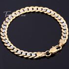 6mm 8 inch Mixed Silver&Yellow Gold Filled Curb Cuban Link Bracelet Mens Chain