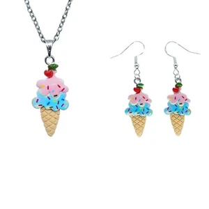 USA Verkäufer 3D Eis Doppel Anhänger Halskette Ohrringe Schmuck Spaß Design - Bild 1 von 7