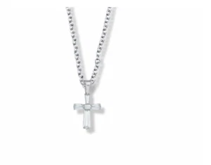 STERLING SILVER GLASS CRYSTAL APRIL DIAMOND BIRTHSTONE CROSS NECKLACE & CHAIN - Picture 1 of 1