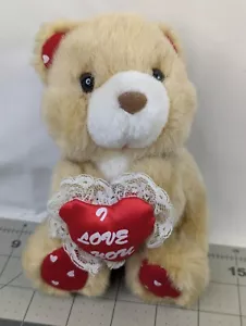 Juguete de peluche Chosun Tan Bear de 6 pulgadas I Love You corazón satinado - Imagen 1 de 8