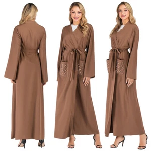 Cardigan donna musulmano aperto caftano abiti lunghi kimono islamico Dubai abiti abito - Foto 1 di 19