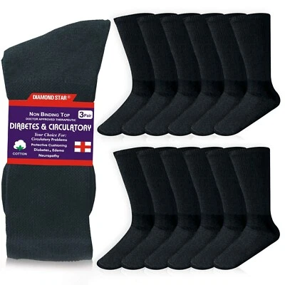12 Pairs Health Circulatory Crew Cotton Diabetic Socks White 9-11 10-13 13-15 - Image 1 of 3