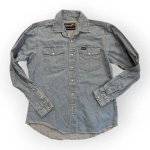Wrangler Western Pearl Snap Shirt XL 14 16 Blue Denim Long Sleeve - Picture 1 of 10