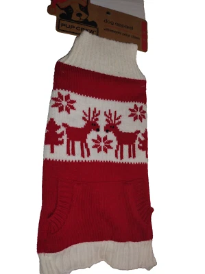 Pup Crew Red Knit Sweater Dog Coat Jacket Deer Winter Size Small - Image 1 of 4