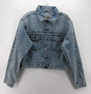 Kut From The Kloth Jacket Women Medium Blue Trucker Moto Beaded Denim Button Up - Picture 1 of 12