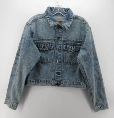 Kut From The Kloth Jacket Women Medium Blue Trucker Moto Beaded Denim Button Up - Image 1 of 4