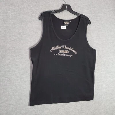 VINTAGE Harley Davidson Feminino Top 3w Preto Logotipo Regata com nervuras 105 Aniversário Ano Novo - Imagem 1 de 4