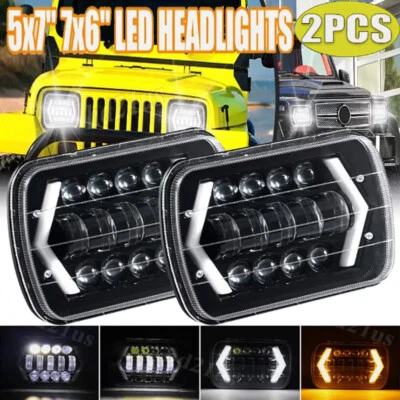 Pair 5x7" 7x6 LED Headlights Hi/Lo Beam For Jeep Comanche 1986-1992 For Cherokee Foto 1 de 4