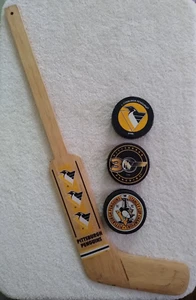 Pittsburgh Penguins NHL Hockey Mini Goalie Stick Puck Lot - Picture 1 of 10