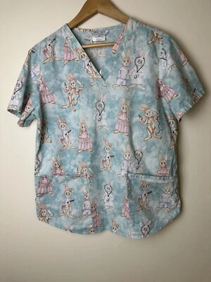 Camisa Médica Cherokee Mujer Top Azul Conejito Doctor Oficina Veterinaria Talla S Foto 1 de 4