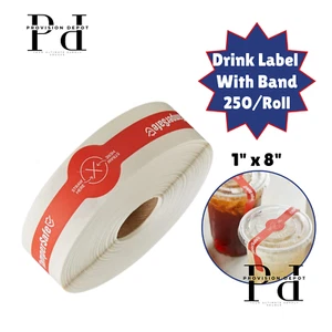 TamperSafe Flat Lid Tamper-Evident Drink Label With Band 1” x 8" - 250 in 1 Roll - Picture 1 of 1