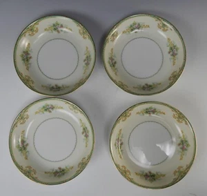 Lot of 4 Noritake Floral Bouquet Soup Bowls Green and Gold Rims - Picture 1 of 5