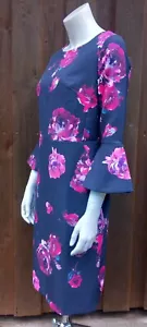 ALBA MODA Kleid schwarz pink Rosen 3/4 Ärmel Trompetenärmel 40/42 Futter - Bild 1 von 11