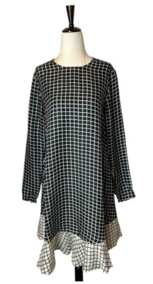 Rachel Zoe Dress Women 4 Black Ivory Silk Anika Grid Print Ruffle Hem Mini - Image 1 of 4
