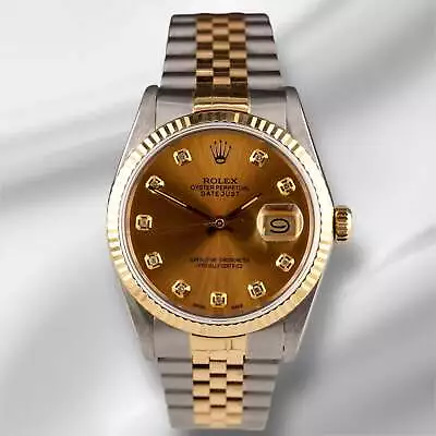 Rolex Datejust 36mm 18k Yellow Gold & Steel Fluted Gold Diamond Dial Watch - Image 1 of 4