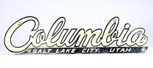 Vtg Columbia Bicycles Dealer Metal Advertising Sign Emblem Salt Lake City Utah - Picture 1 of 7