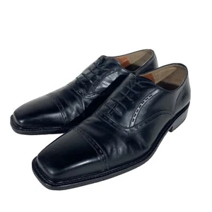 A.Testoni Black Leather Cap toe lace up Dress Shoes Leather sole Size 9.5D - Picture 1 of 7
