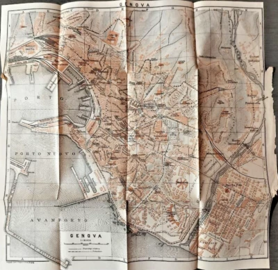 Mapa Geográfico Italia Génova Génova De Colección 1906 Origen Italiano 12" x 12" C30-2 Foto 1 de 3