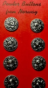 Vintage Pewter Buttons!!!  8 Tinn-Per Swirl- Design! 3/4” Norwegian - Picture 1 of 5